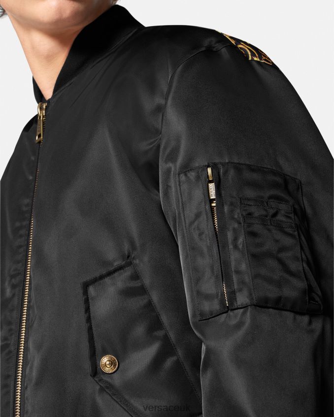 Men Versace Logo Couture Bomber Jacket 6D2D062417 Black & Gold Clothing