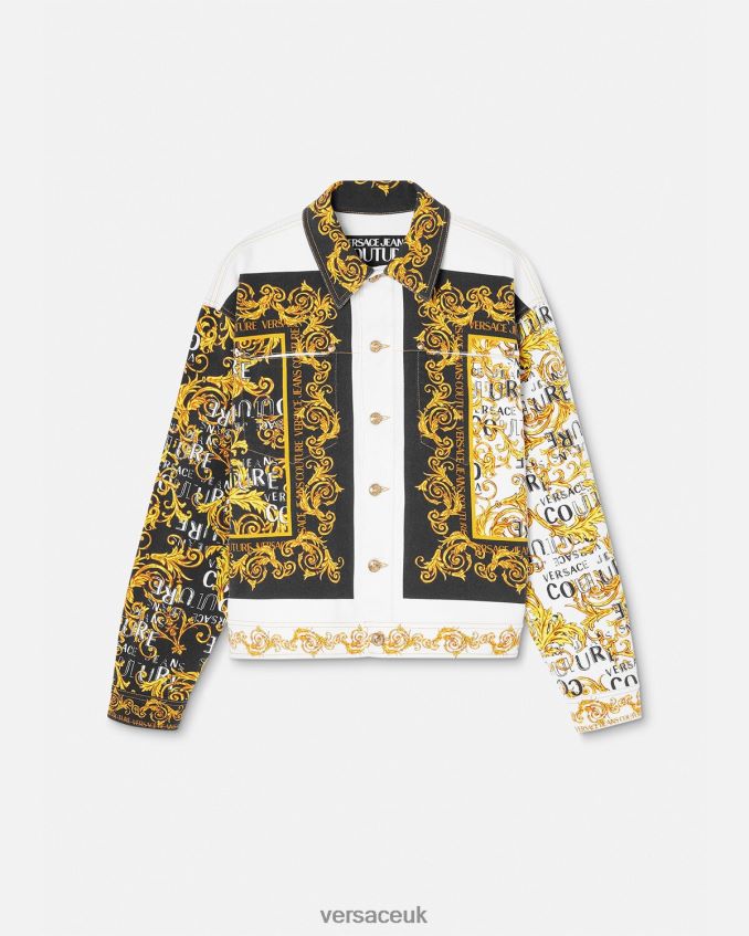 Men Versace Logo Couture Denim Jacket 6D2D062416 Gold & White Clothing