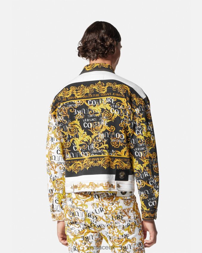Men Versace Logo Couture Denim Jacket 6D2D062416 Gold & White Clothing