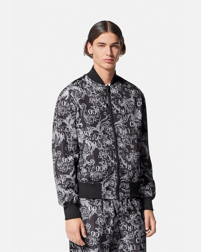 Men Versace Logo Couture Reversible Jacket 6D2D062415 Black & Print Clothing
