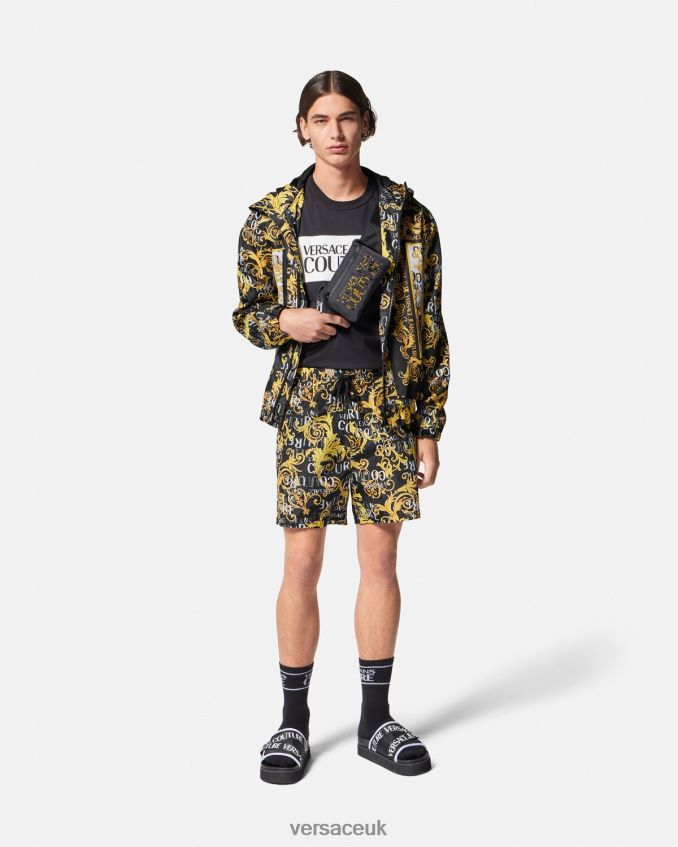 Men Versace Logo Couture Windbreaker Jacket 6D2D062414 Black & Print Clothing