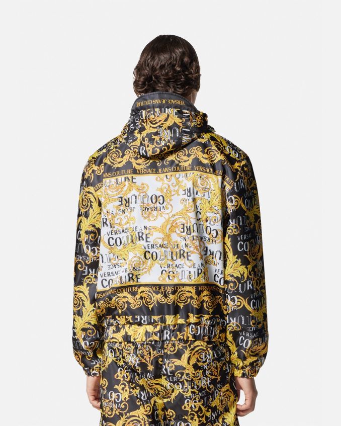 Men Versace Logo Couture Windbreaker Jacket 6D2D062414 Black & Print Clothing