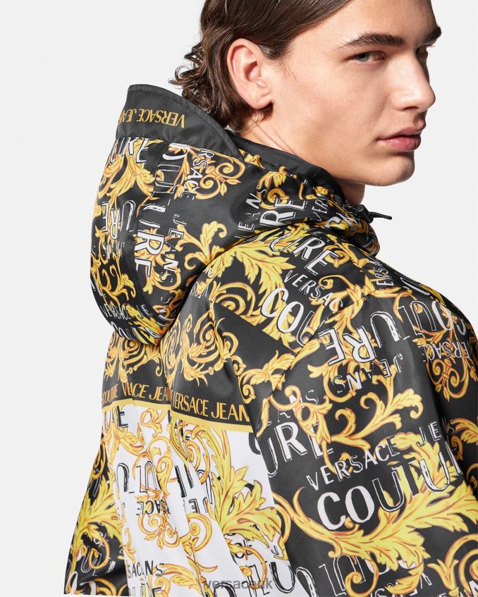 Men Versace Logo Couture Windbreaker Jacket 6D2D062414 Black & Print Clothing