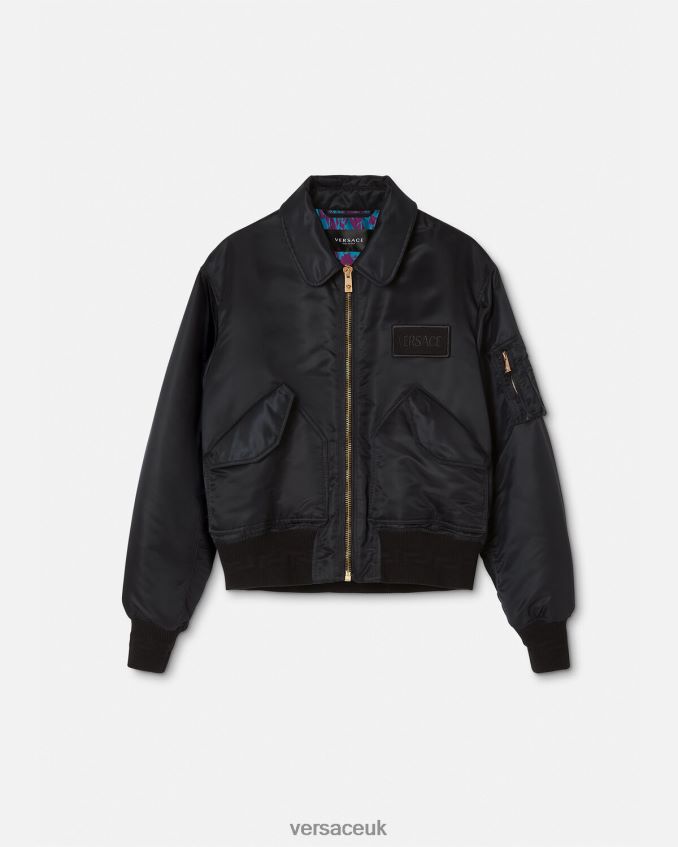 Men Versace Logo Patch Bomber Jacket 6D2D061250 Black Clothing