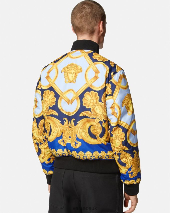 Men Versace Reversible Barocco 660 Bomber Jacket 6D2D061240 Blue & Gold Clothing