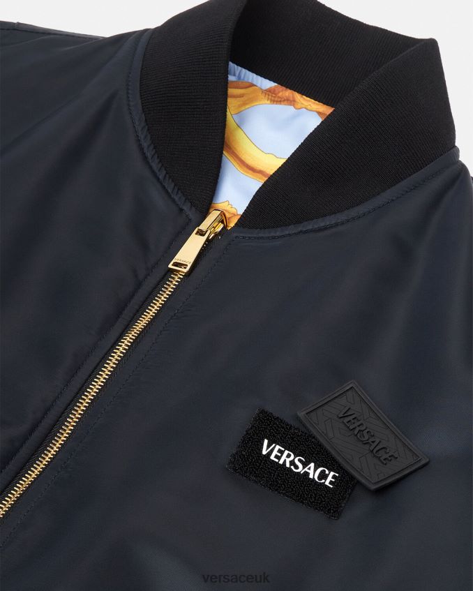 Men Versace Reversible Barocco 660 Bomber Jacket 6D2D061240 Blue & Gold Clothing