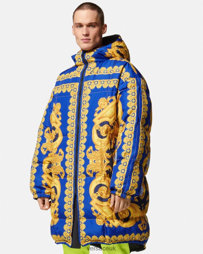 Men Versace Reversible Barocco 660 Puffer Parka 6D2D061239 Blue & Gold Clothing