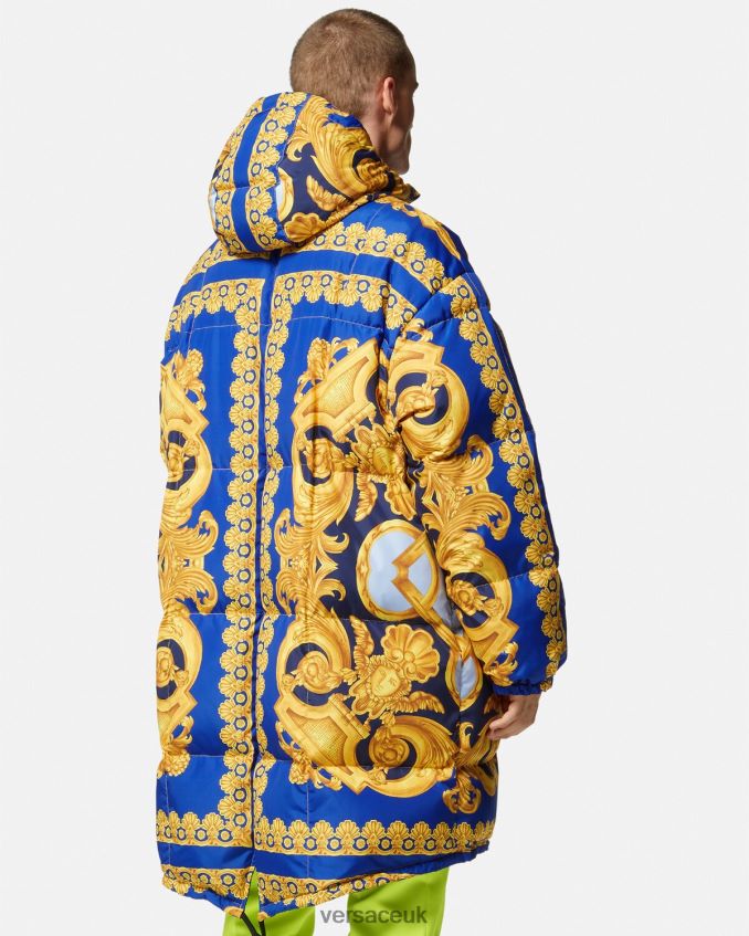 Men Versace Reversible Barocco 660 Puffer Parka 6D2D061239 Blue & Gold Clothing
