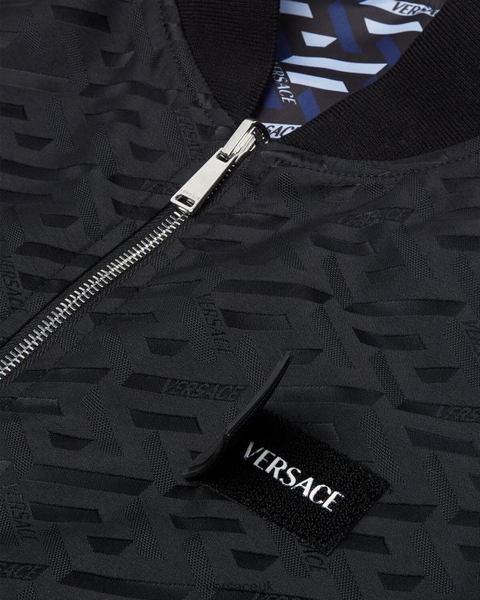 Men Versace Reversible La Greca Bomber Jacket 6D2D061246 Black Clothing