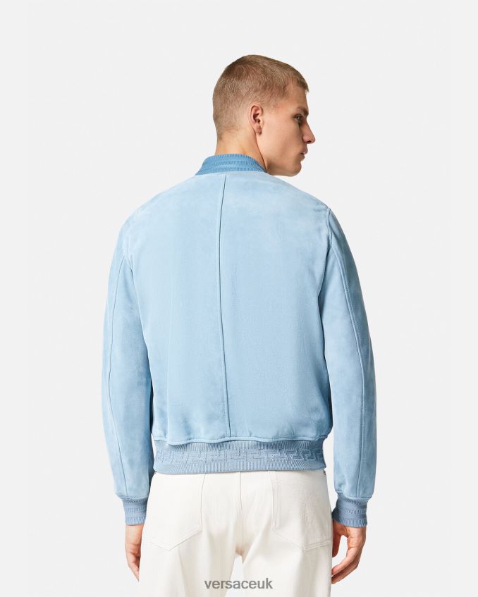 Men Versace Seashell Baroque Logo Suede Jacket 6D2D061223 Light Blue Clothing