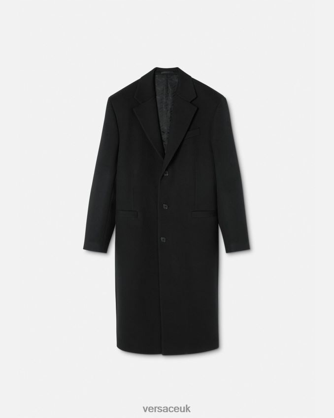 Men Versace Single-Breasted Wool Coat 6D2D061245 Black Clothing