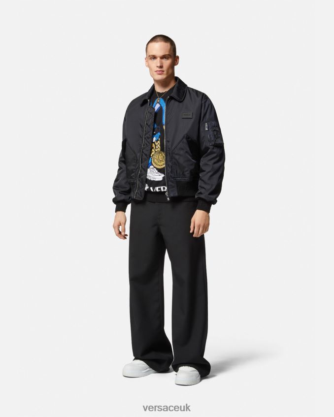 Men Versace Spring Festival Rabbit Bomber Jacket 6D2D061244 Black Clothing