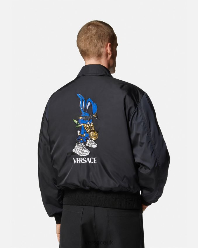 Men Versace Spring Festival Rabbit Bomber Jacket 6D2D061244 Black Clothing