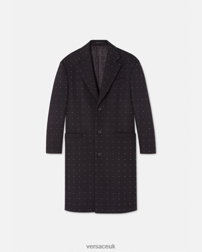Men Versace Stud Grid Single-Breasted Coat 6D2D061256 Black Clothing