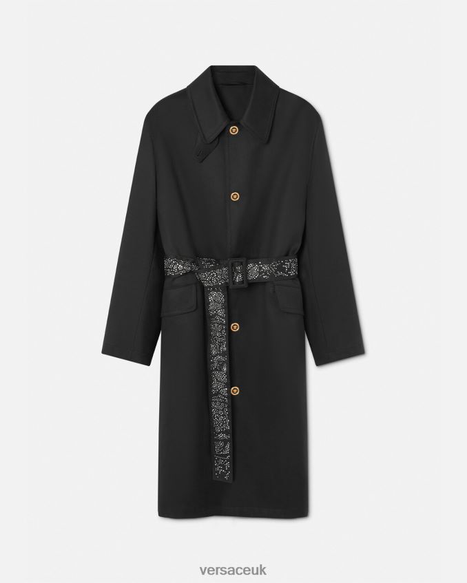 Men Versace Studded Trench Coat 6D2D061254 Black Clothing