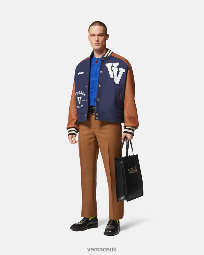 Men Versace Varsity Logo Bomber Jacket 6D2D061257 Blue & Brown Clothing