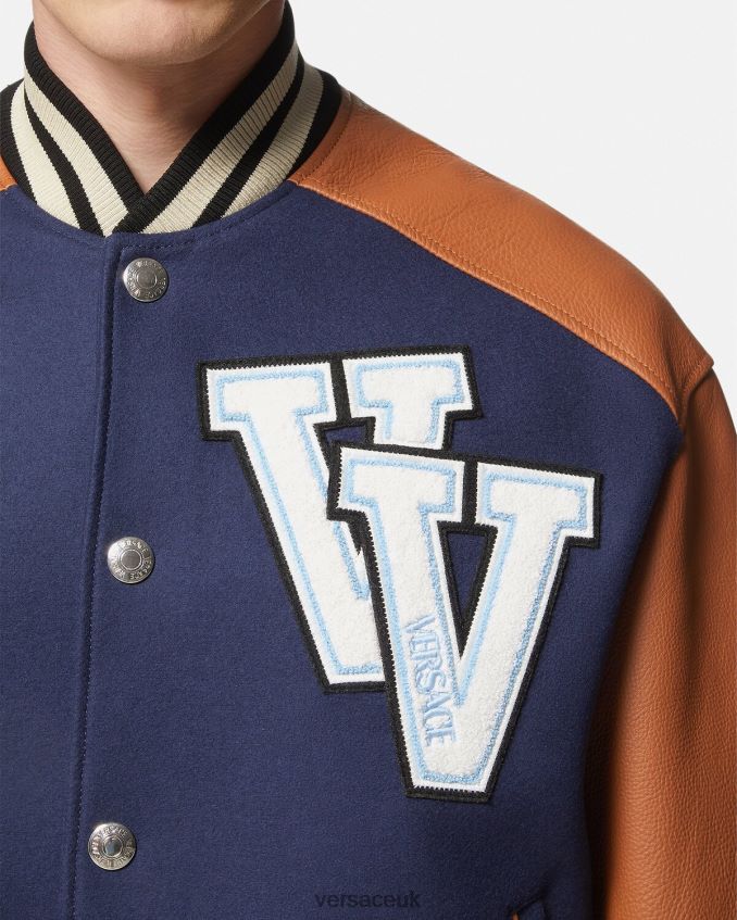 Men Versace Varsity Logo Bomber Jacket 6D2D061257 Blue & Brown Clothing