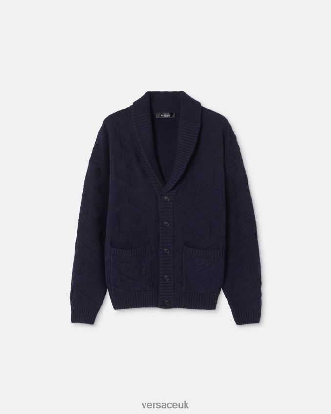 Men Versace La Greca Knit Cardigan 6D2D061343 Blue Clothing