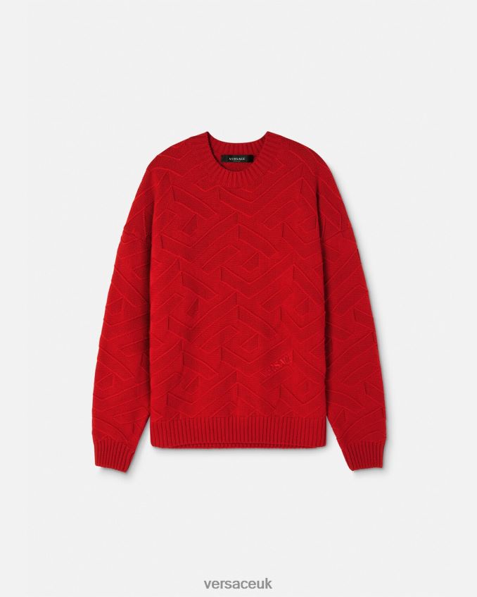 Men Versace La Greca Knit Sweater 6D2D061342 Red Clothing