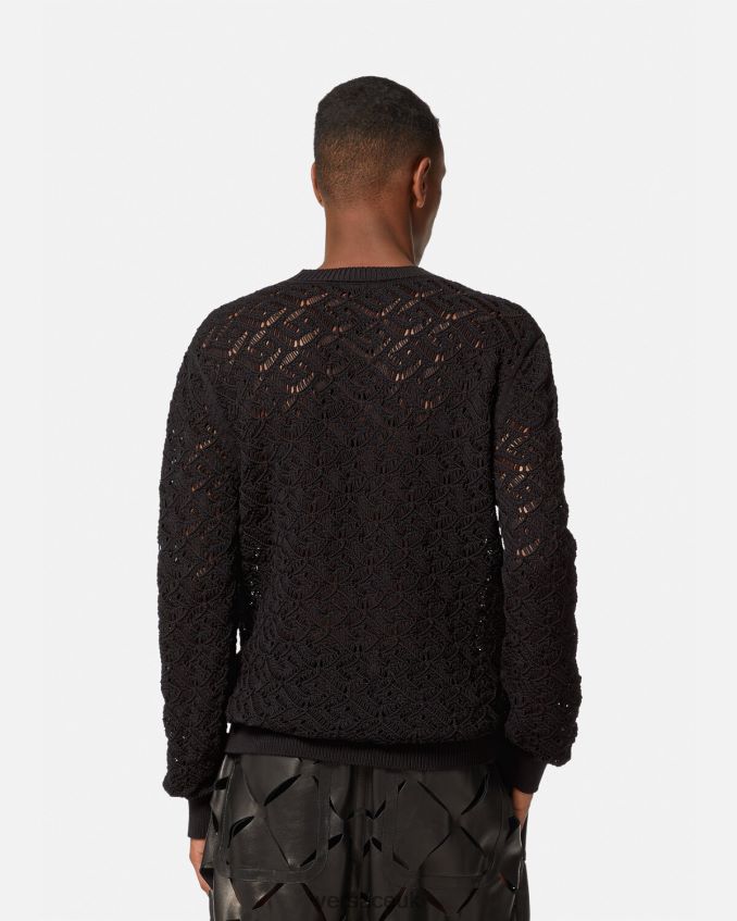 Men Versace La Greca Lace Knit Sweater 6D2D061341 Black Clothing