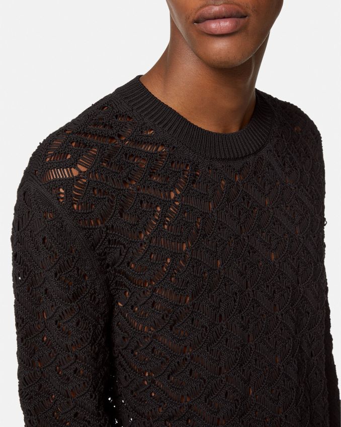 Men Versace La Greca Lace Knit Sweater 6D2D061341 Black Clothing