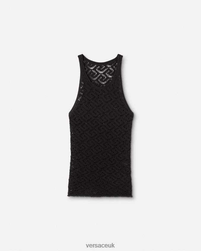 Men Versace La Greca Lace Knit Tank Top 6D2D061340 Black Clothing