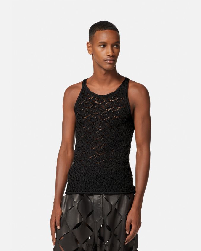 Men Versace La Greca Lace Knit Tank Top 6D2D061340 Black Clothing