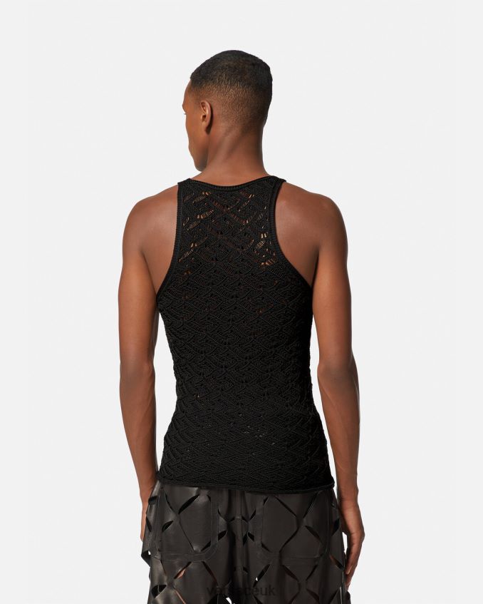 Men Versace La Greca Lace Knit Tank Top 6D2D061340 Black Clothing