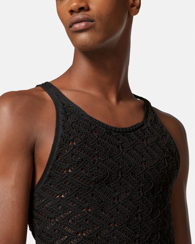 Men Versace La Greca Lace Knit Tank Top 6D2D061340 Black Clothing