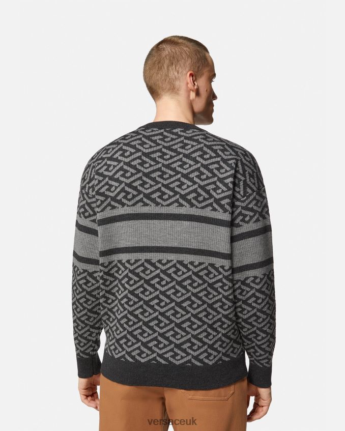 Men Versace La Greca Medusa Jacquard Sweater 6D2D061339 Gray & Black Clothing