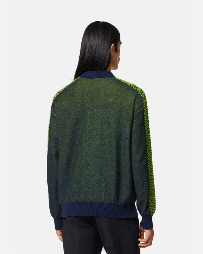 Men Versace La Greca Medusa Terry Sweater 6D2D061331 Blue & Green Clothing