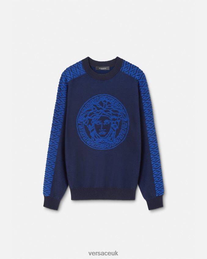 Men Versace La Greca Medusa Terry Sweater 6D2D061338 Blue Clothing