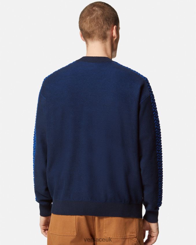 Men Versace La Greca Medusa Terry Sweater 6D2D061338 Blue Clothing