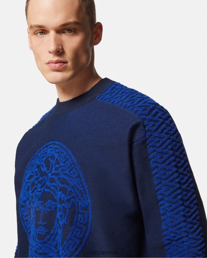 Men Versace La Greca Medusa Terry Sweater 6D2D061338 Blue Clothing