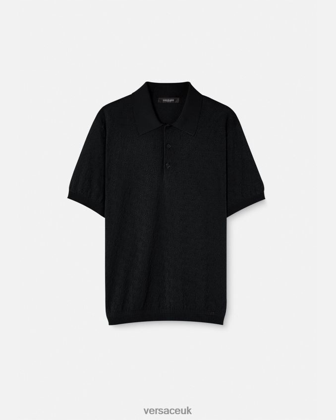 Men Versace La Greca Short-Sleeved Knit Polo Shirt 6D2D061328 Black Clothing