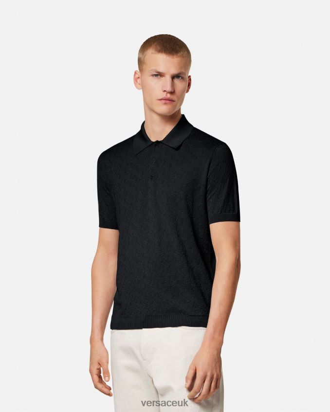 Men Versace La Greca Short-Sleeved Knit Polo Shirt 6D2D061328 Black Clothing