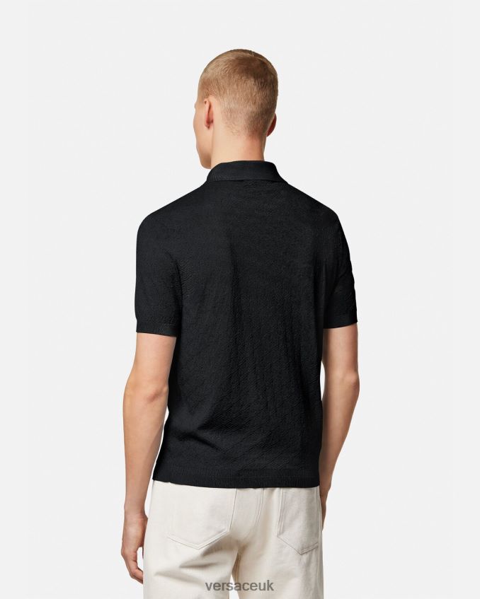 Men Versace La Greca Short-Sleeved Knit Polo Shirt 6D2D061328 Black Clothing