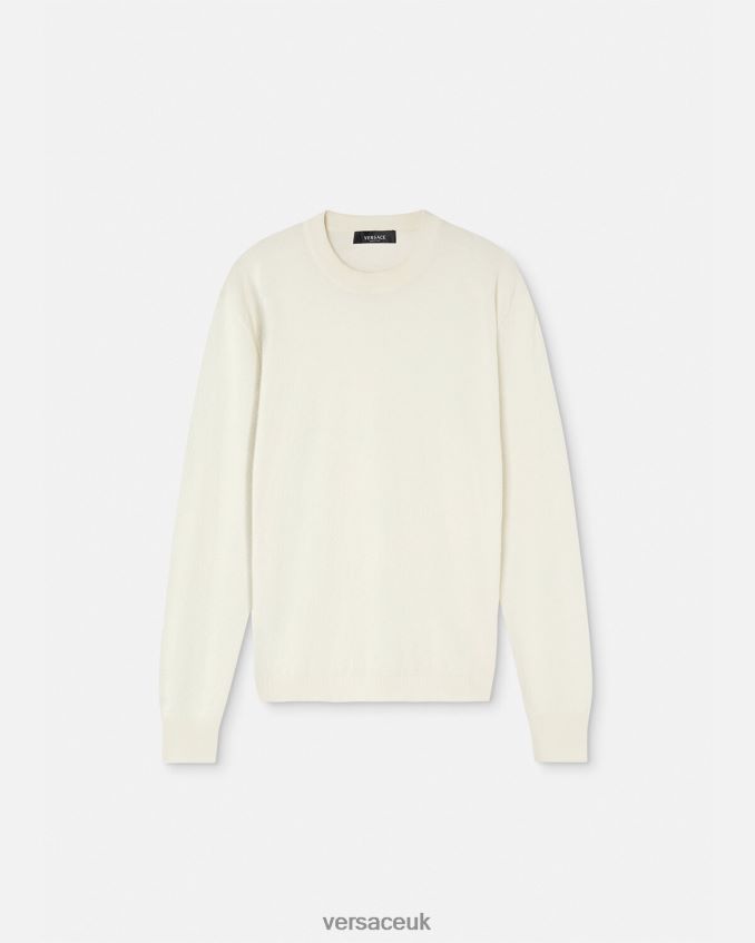 Men Versace La Greca Silk Blend Sweater 6D2D061326 Beige Clothing