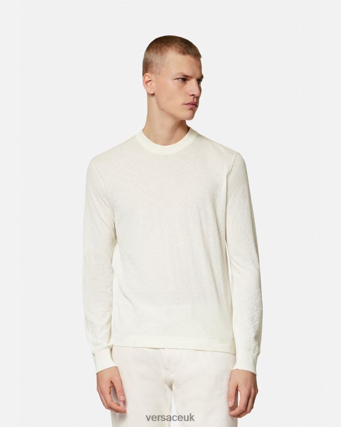 Men Versace La Greca Silk Blend Sweater 6D2D061326 Beige Clothing