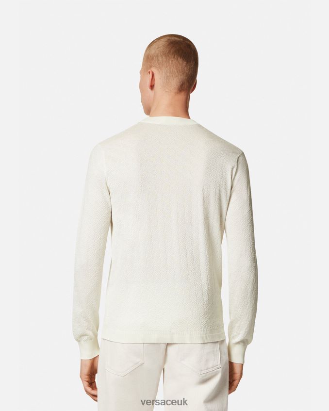Men Versace La Greca Silk Blend Sweater 6D2D061326 Beige Clothing