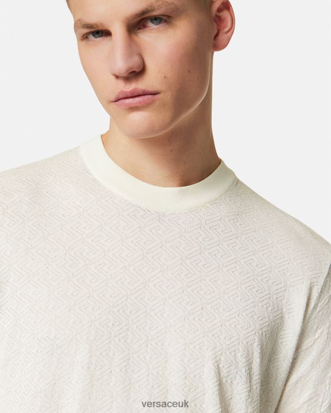 Men Versace La Greca Silk Blend Sweater 6D2D061326 Beige Clothing