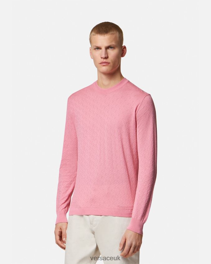 Men Versace La Greca Silk Blend Sweater 6D2D061327 Pink Clothing