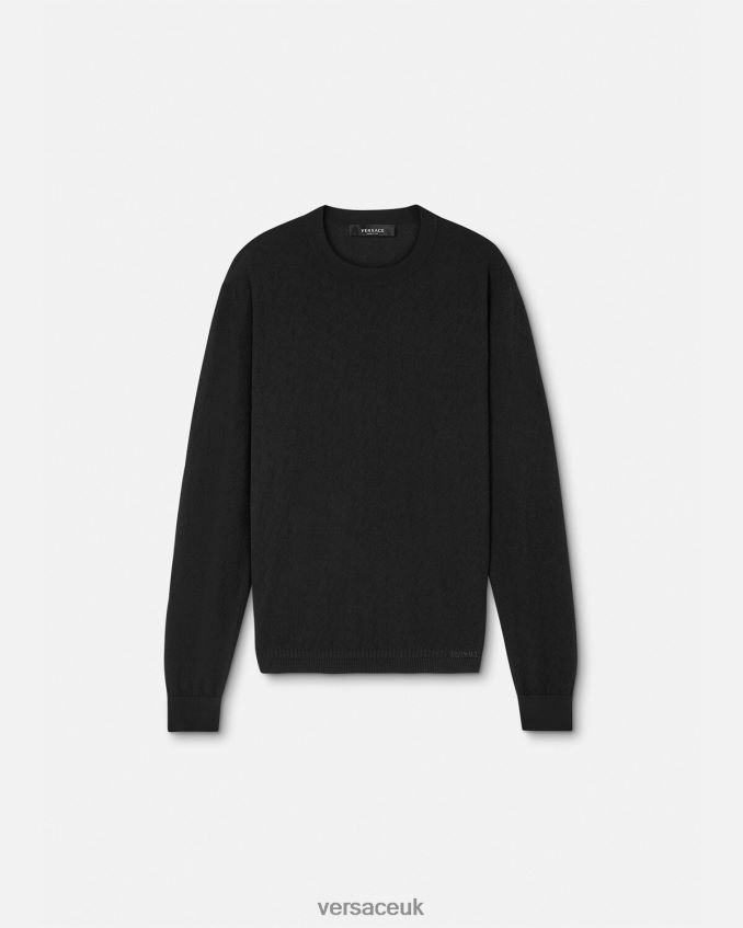 Men Versace La Greca Silk Blend Sweater 6D2D061332 Black Clothing