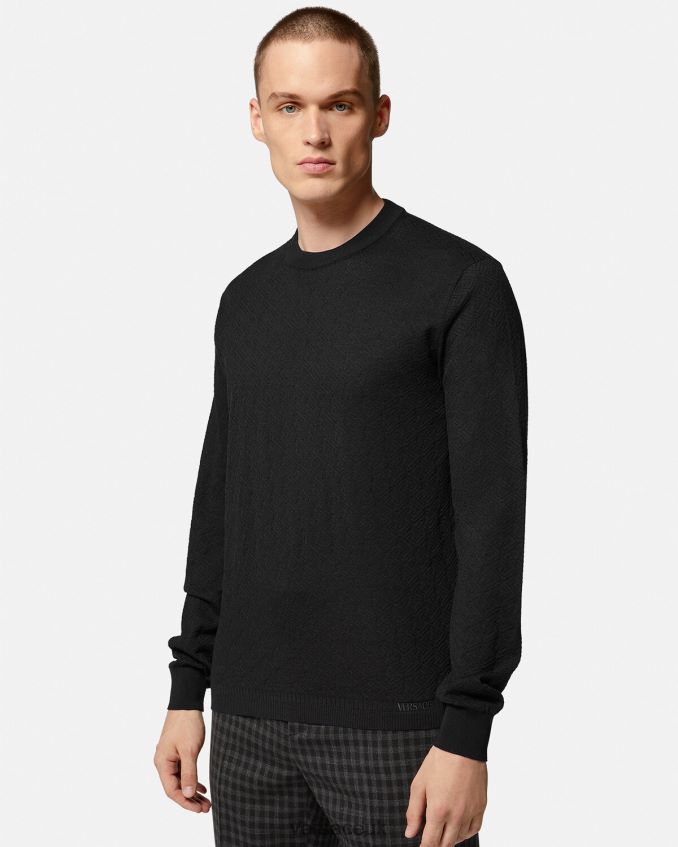 Men Versace La Greca Silk Blend Sweater 6D2D061332 Black Clothing
