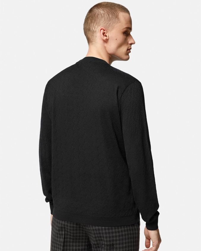 Men Versace La Greca Silk Blend Sweater 6D2D061332 Black Clothing