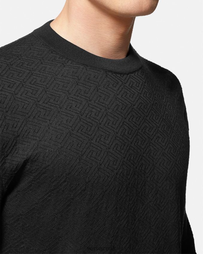 Men Versace La Greca Silk Blend Sweater 6D2D061332 Black Clothing