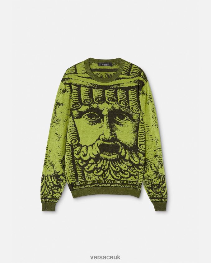 Men Versace La Maschera Jacquard Sweater 6D2D061336 Green Clothing