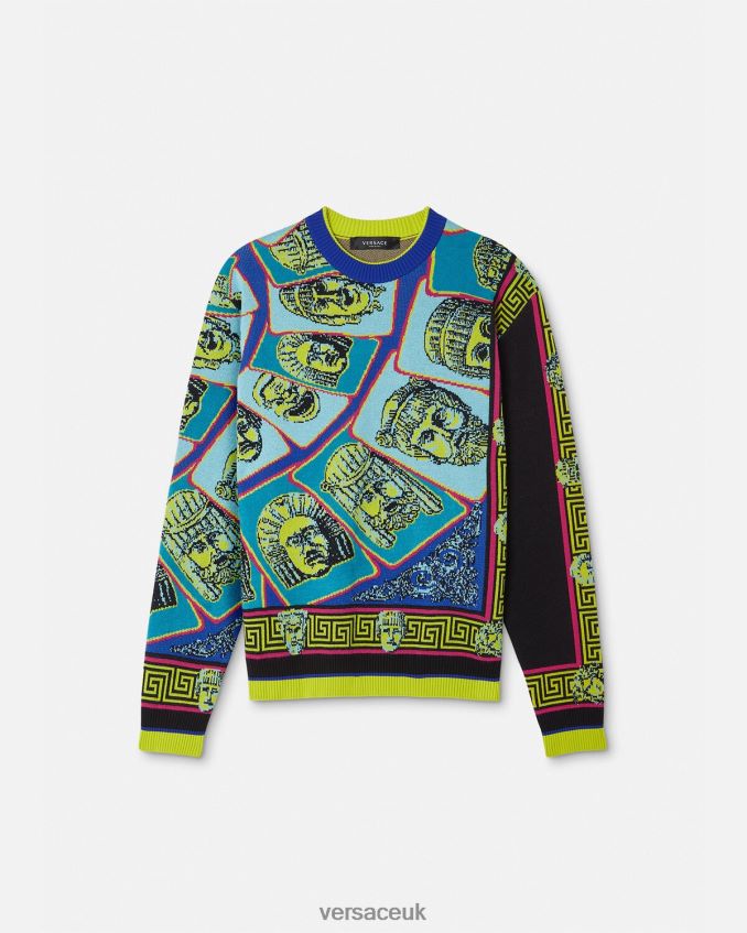 Men Versace Le Maschere Jacquard Sweater 6D2D061335 Print Clothing