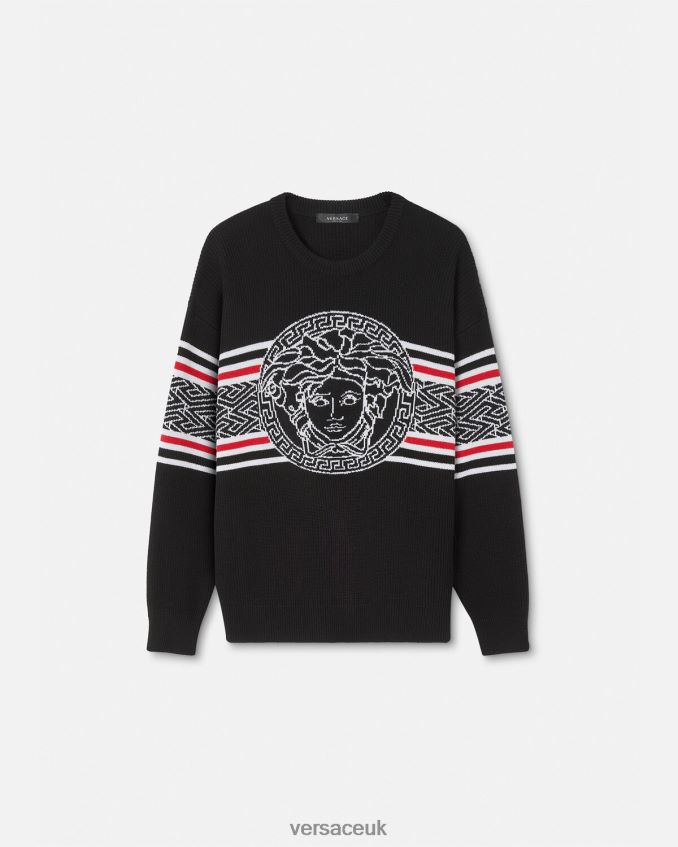 Men Versace Medusa Striped Jacquard Sweater 6D2D061344 Black Clothing