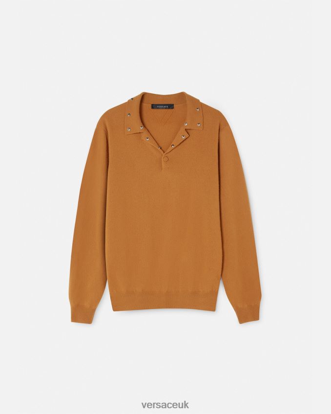 Men Versace Spiral Studded Polo Sweater 6D2D061347 Orange Clothing